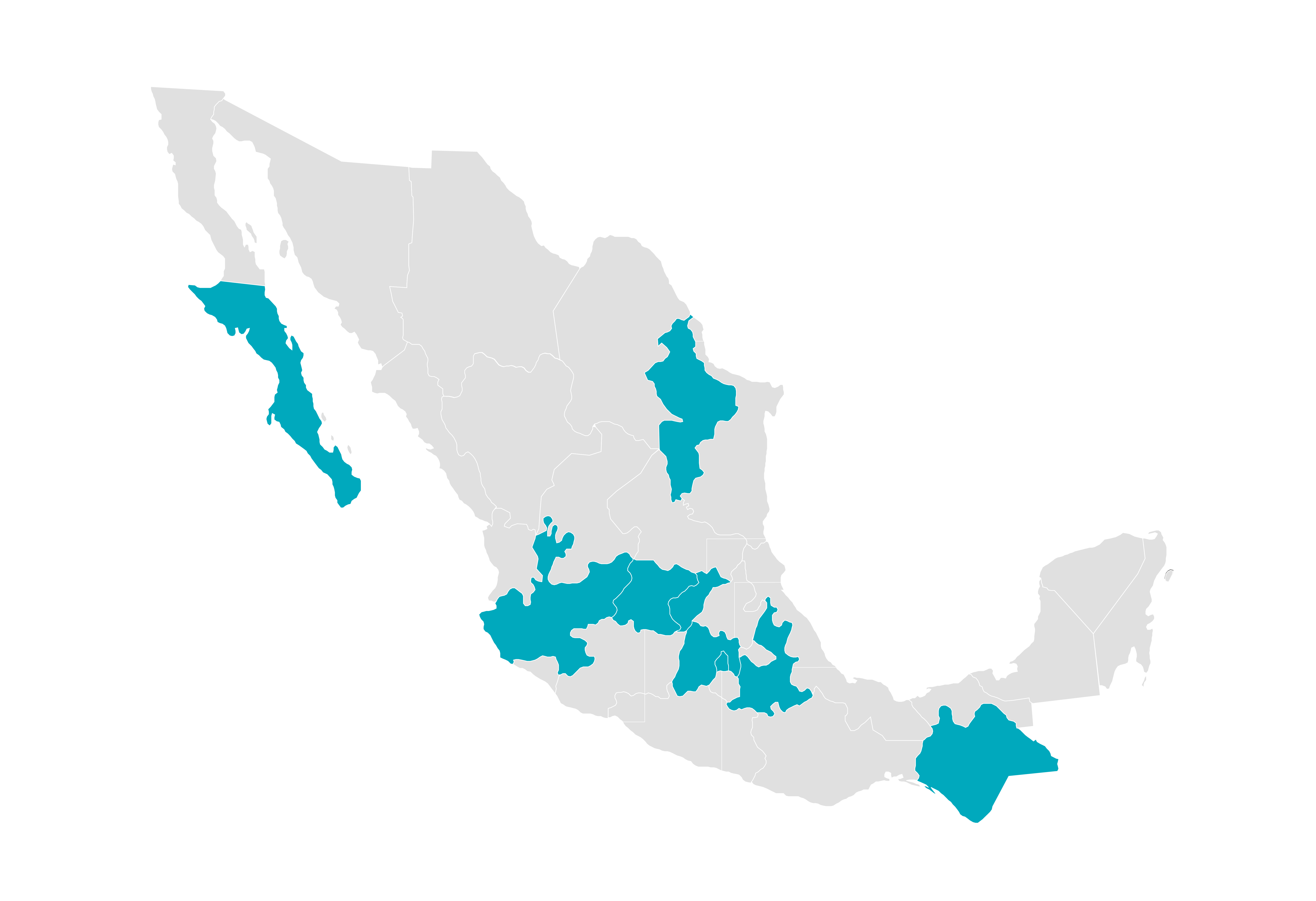 Mapa de impacto de Legalidad por México con nombres y referencias en blanco